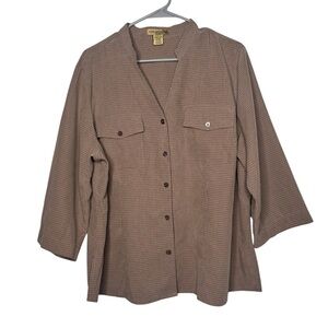 Notations Woman 1X Brown Plaid 3/4 Sleeve Button Down Blouse Top Office